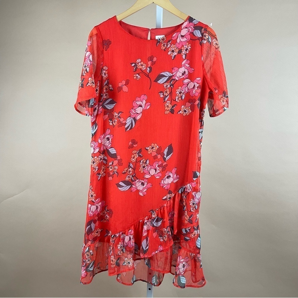 a new day Small Floral Asymmetrical Ruffle Flowy Spring Retro Midi Dress Formal